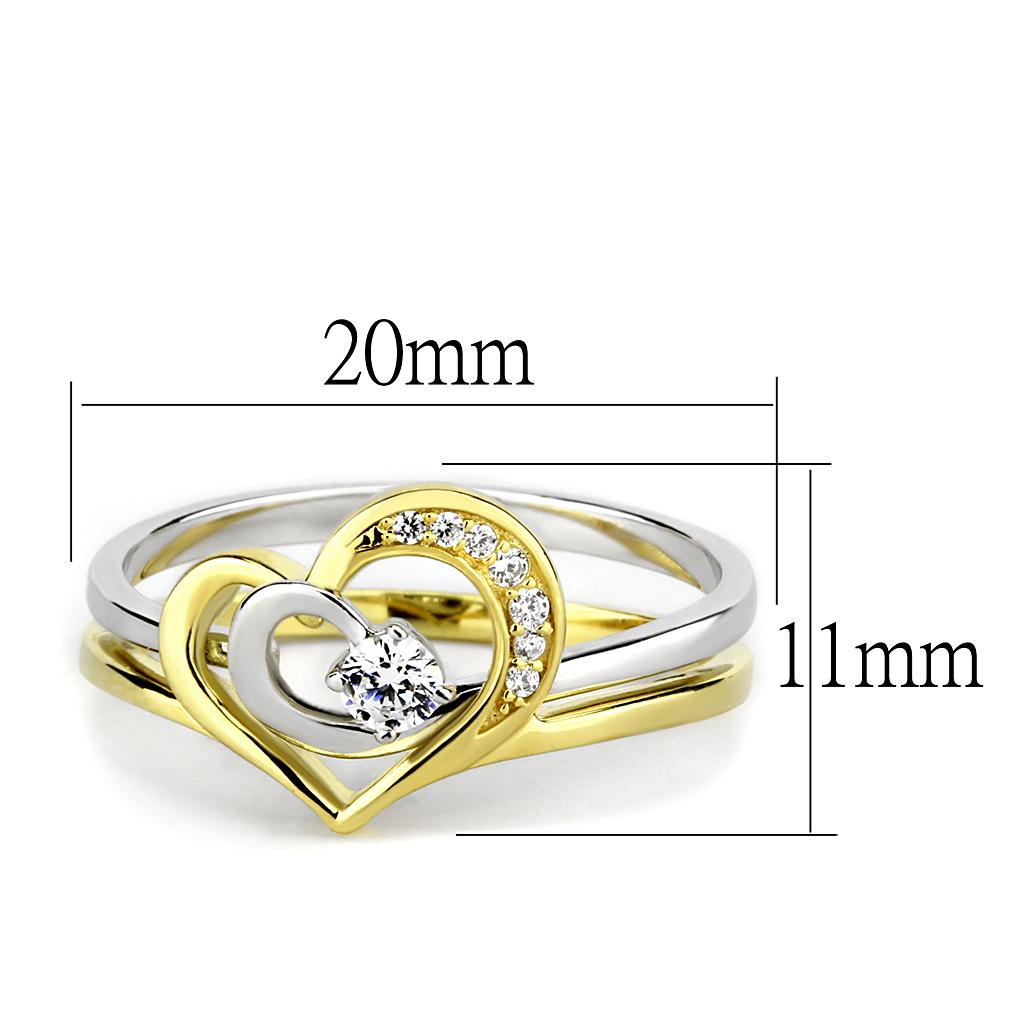 TS565 - Gold+Rhodium 925 Sterling Silver Ring with AAA Grade CZ in Clear