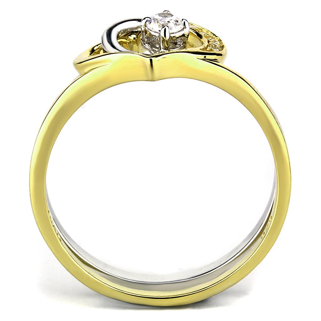 TS565 - Gold+Rhodium 925 Sterling Silver Ring with AAA Grade CZ in Clear