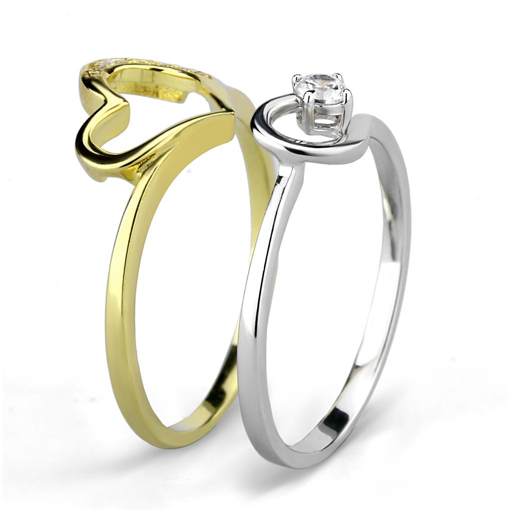 TS565 - Gold+Rhodium 925 Sterling Silver Ring with AAA Grade CZ in Clear