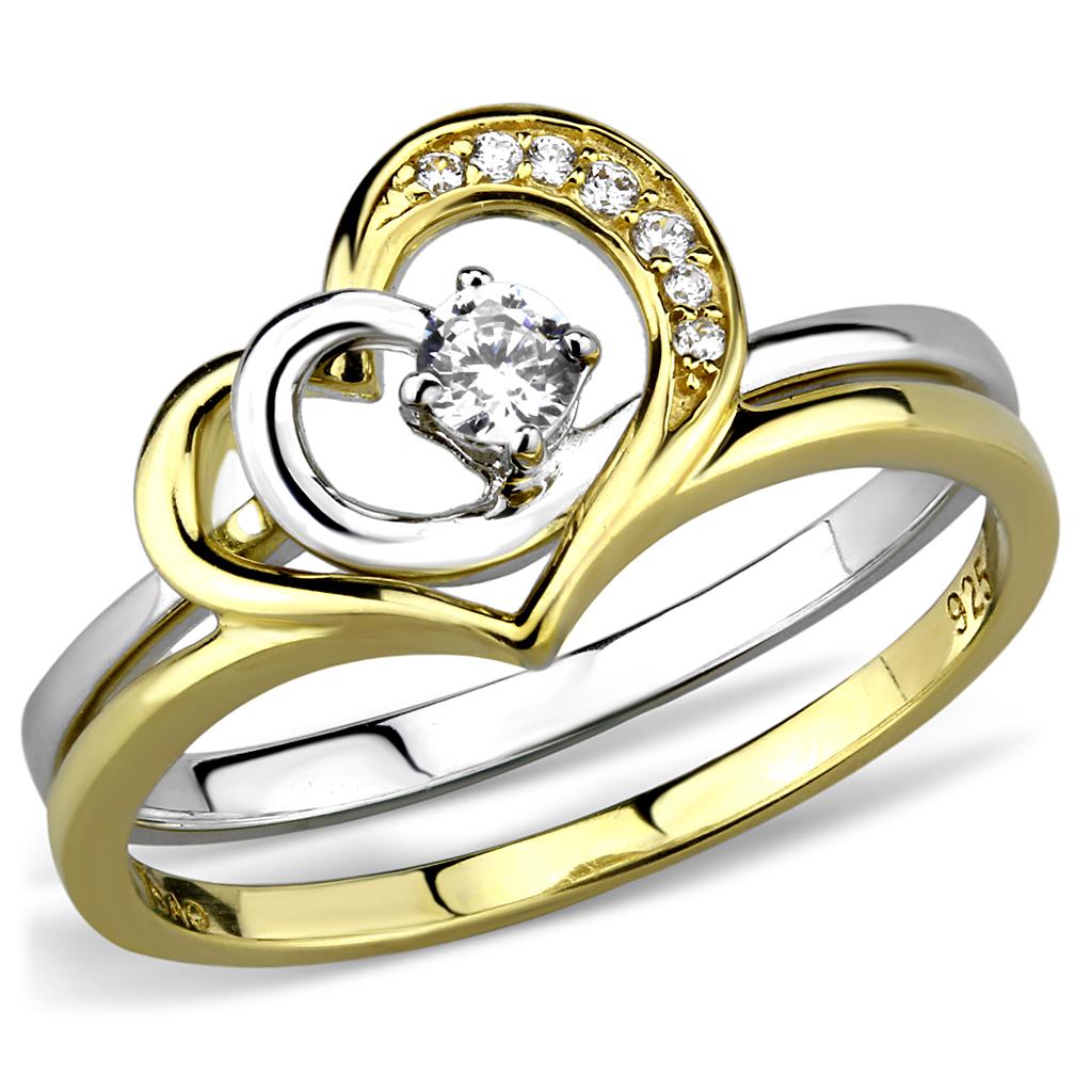 TS565 - Gold+Rhodium 925 Sterling Silver Ring with AAA Grade CZ in Clear