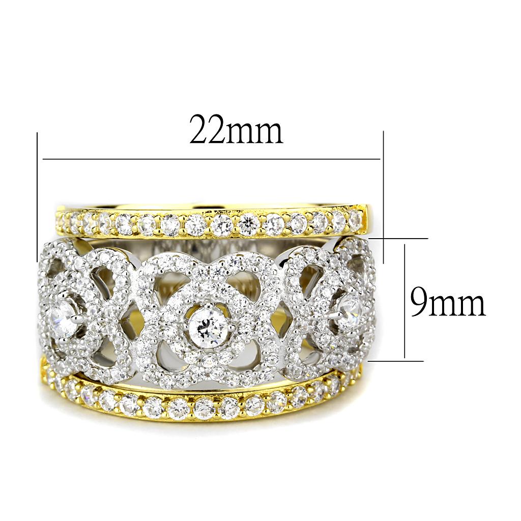 TS569 - Gold+Rhodium 925 Sterling Silver Ring with AAA Grade CZ in Clear