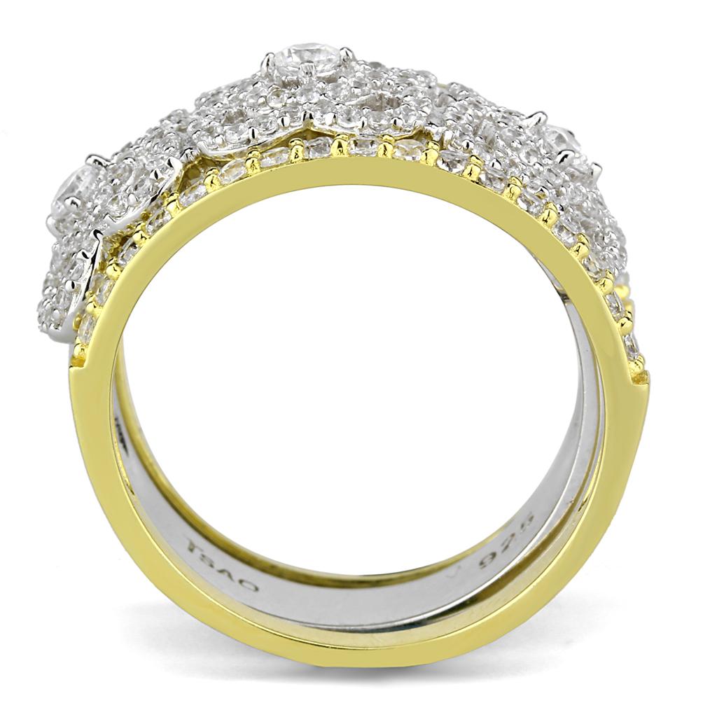 TS569 - Gold+Rhodium 925 Sterling Silver Ring with AAA Grade CZ in Clear