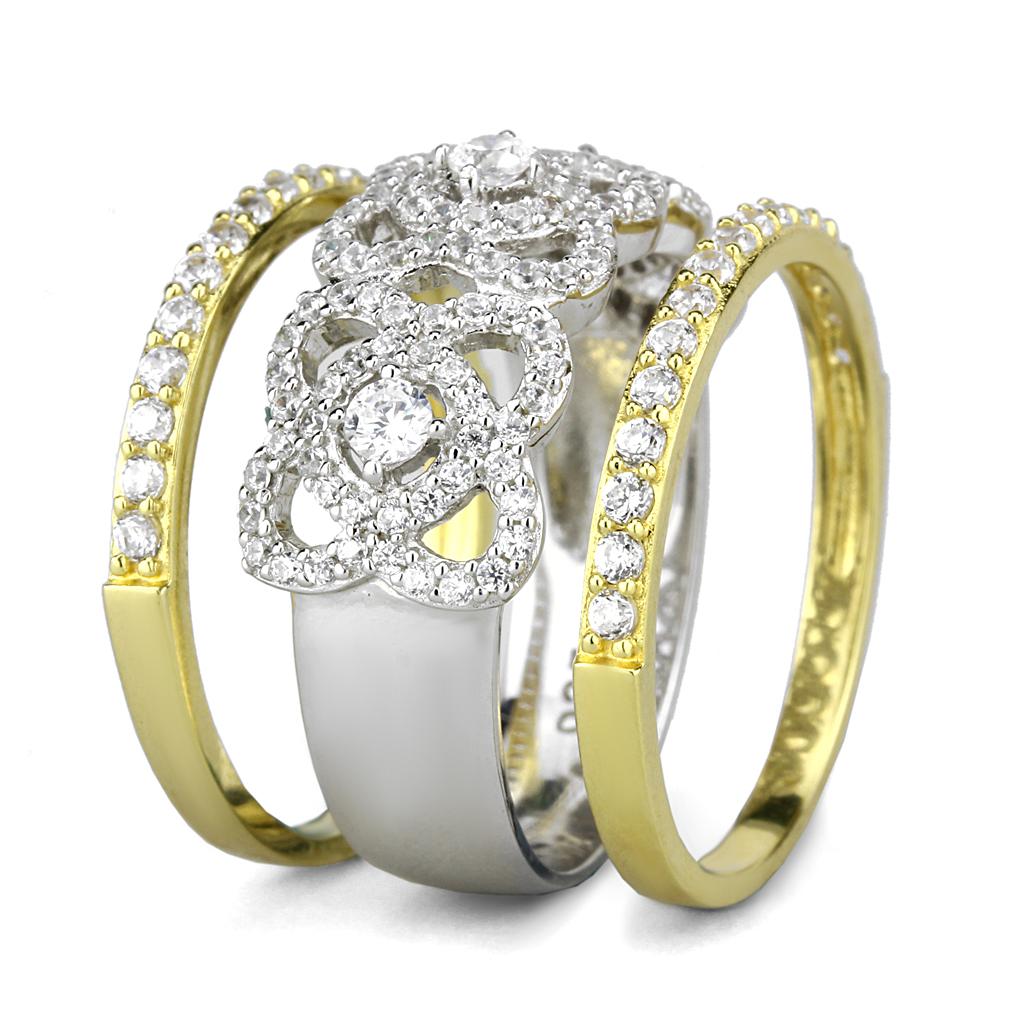 TS569 - Gold+Rhodium 925 Sterling Silver Ring with AAA Grade CZ in Clear