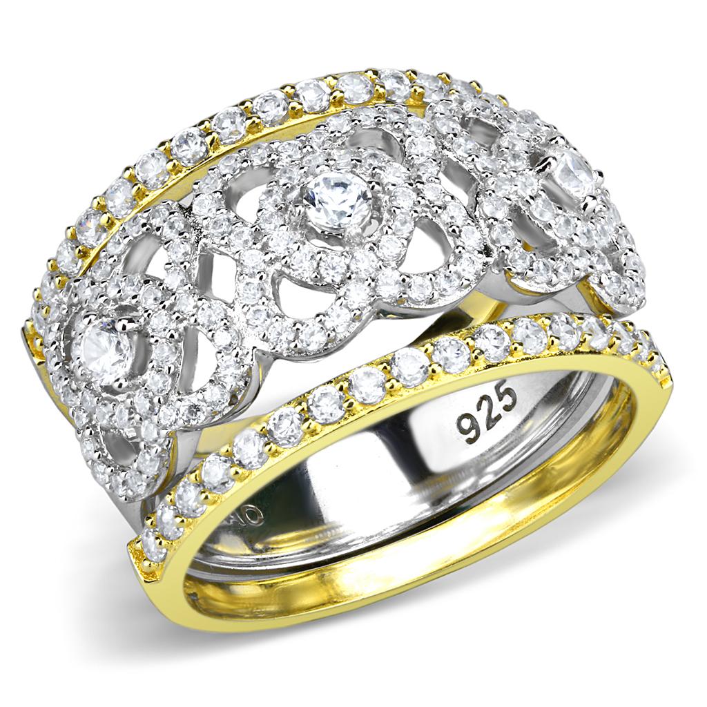 TS569 - Gold+Rhodium 925 Sterling Silver Ring with AAA Grade CZ in Clear