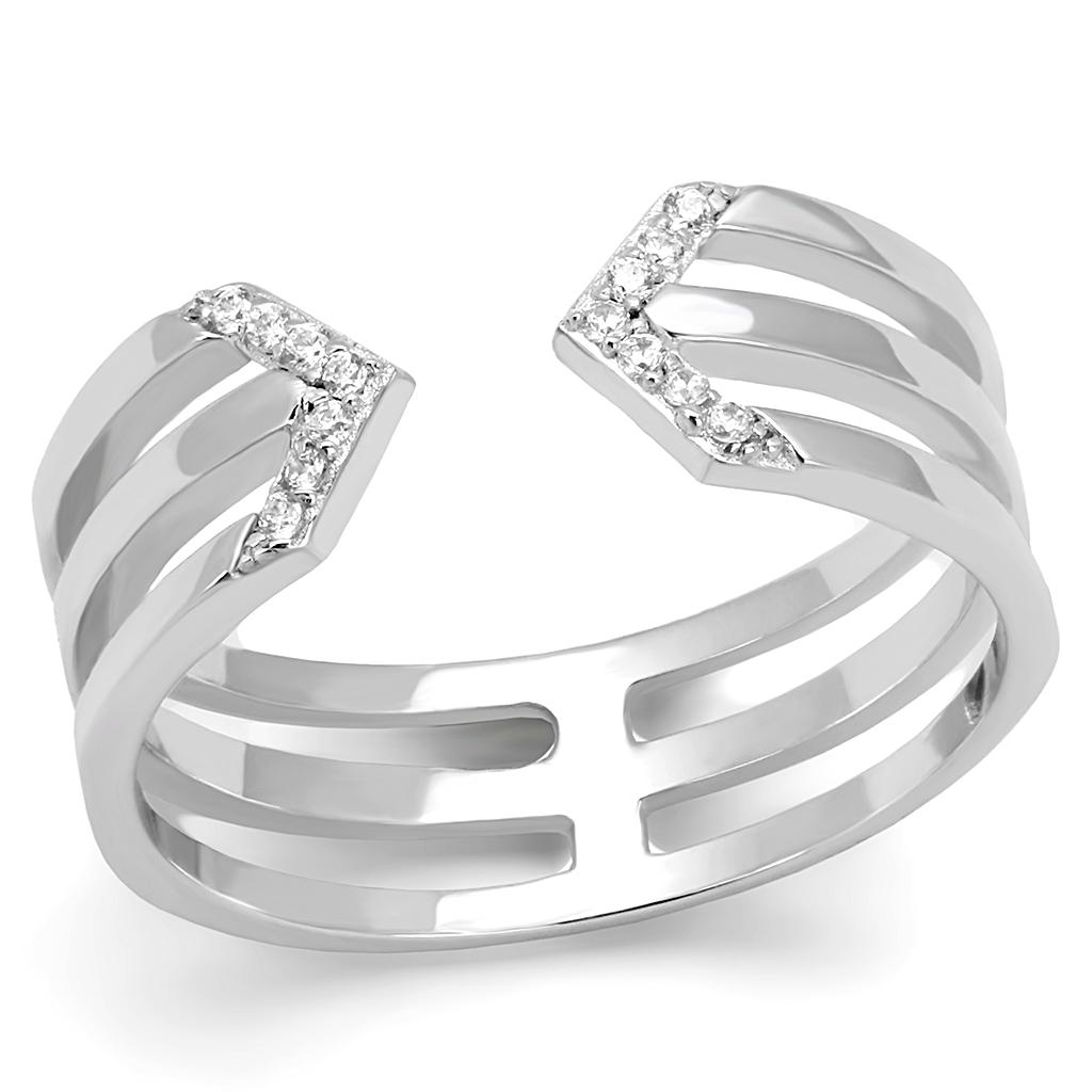 TS574 - Rhodium 925 Sterling Silver Ring with AAA Grade CZ in Clear