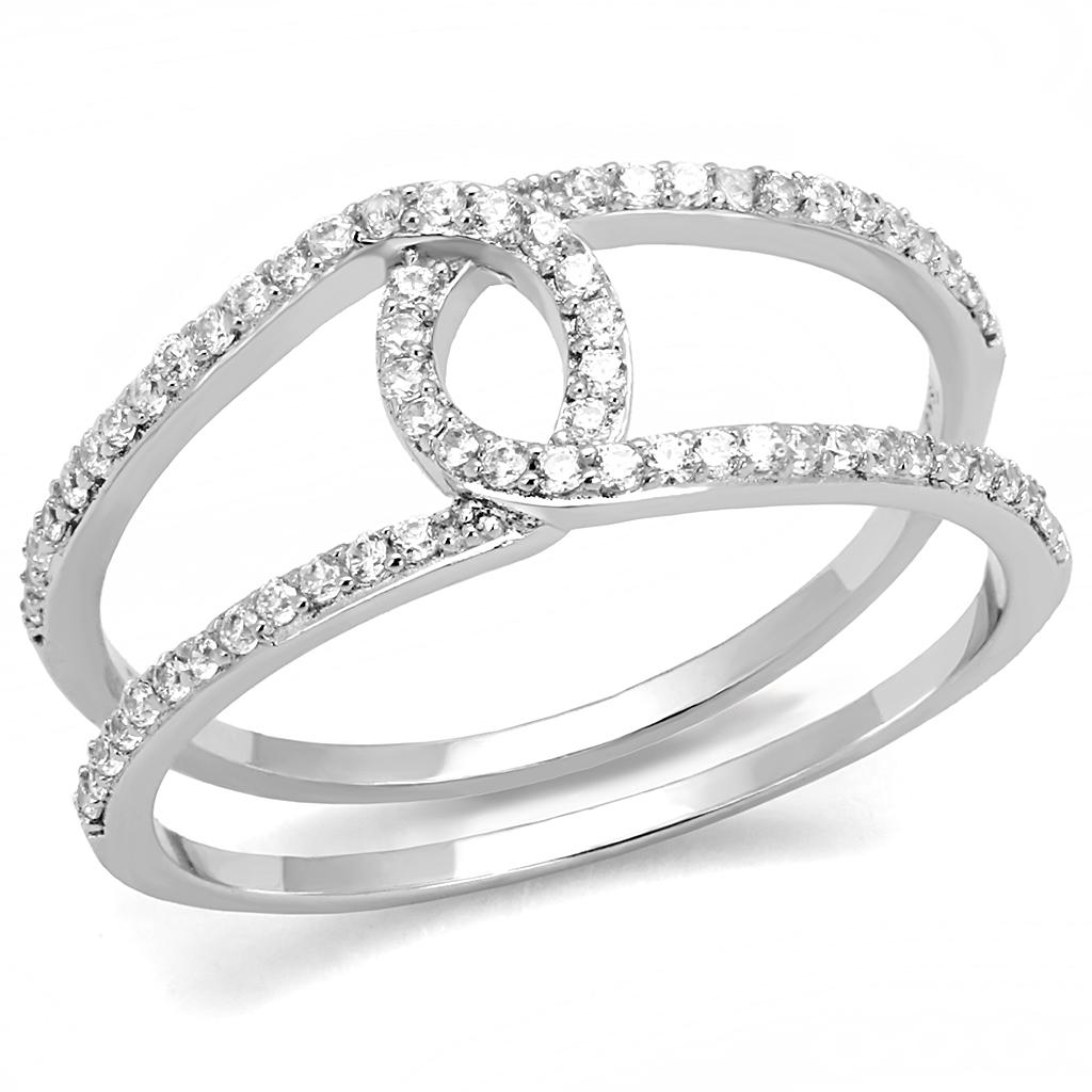 TS575 - Rhodium 925 Sterling Silver Ring with AAA Grade CZ in Clear