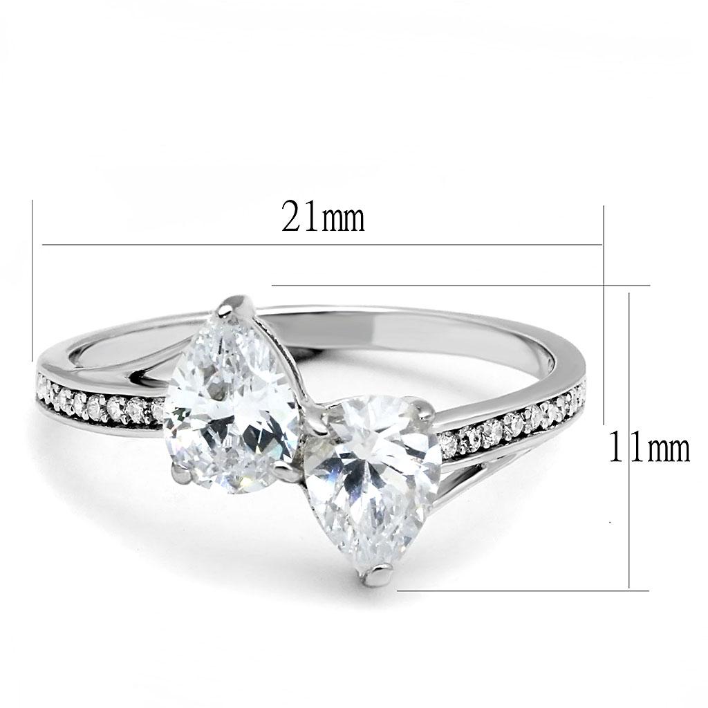 TS578 - Rhodium 925 Sterling Silver Ring with AAA Grade CZ in Clear