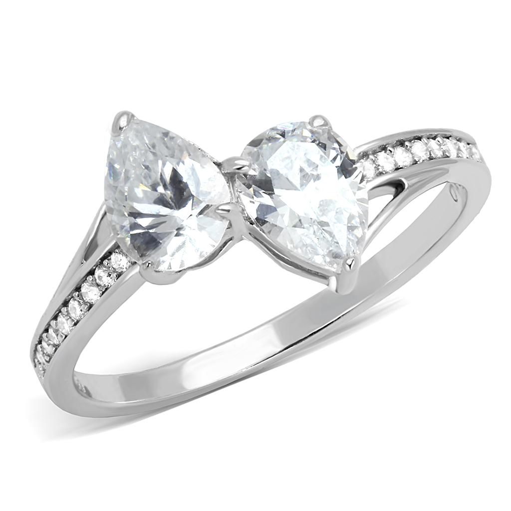 TS578 - Rhodium 925 Sterling Silver Ring with AAA Grade CZ in Clear