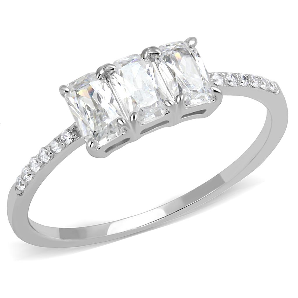 TS579 - Rhodium 925 Sterling Silver Ring with AAA Grade CZ in Clear
