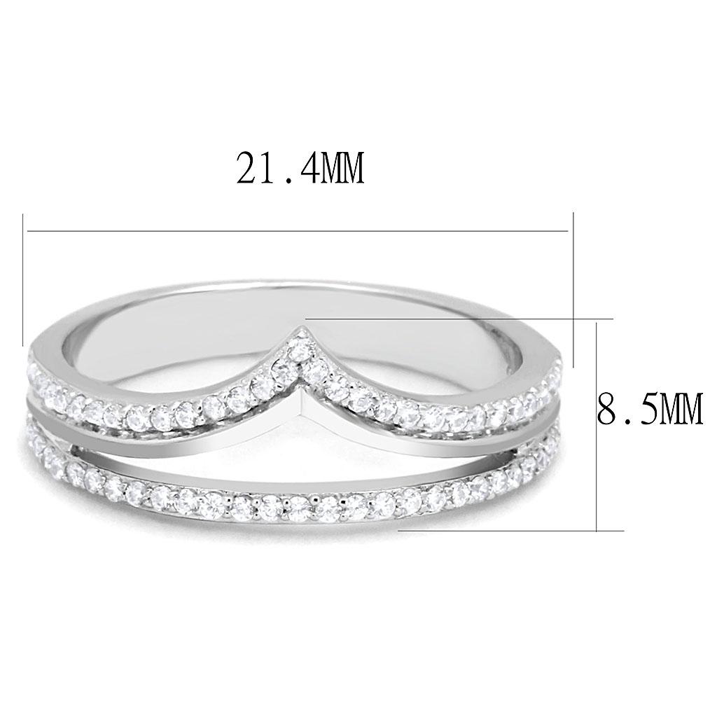 TS582 - Rhodium 925 Sterling Silver Ring with AAA Grade CZ in Clear