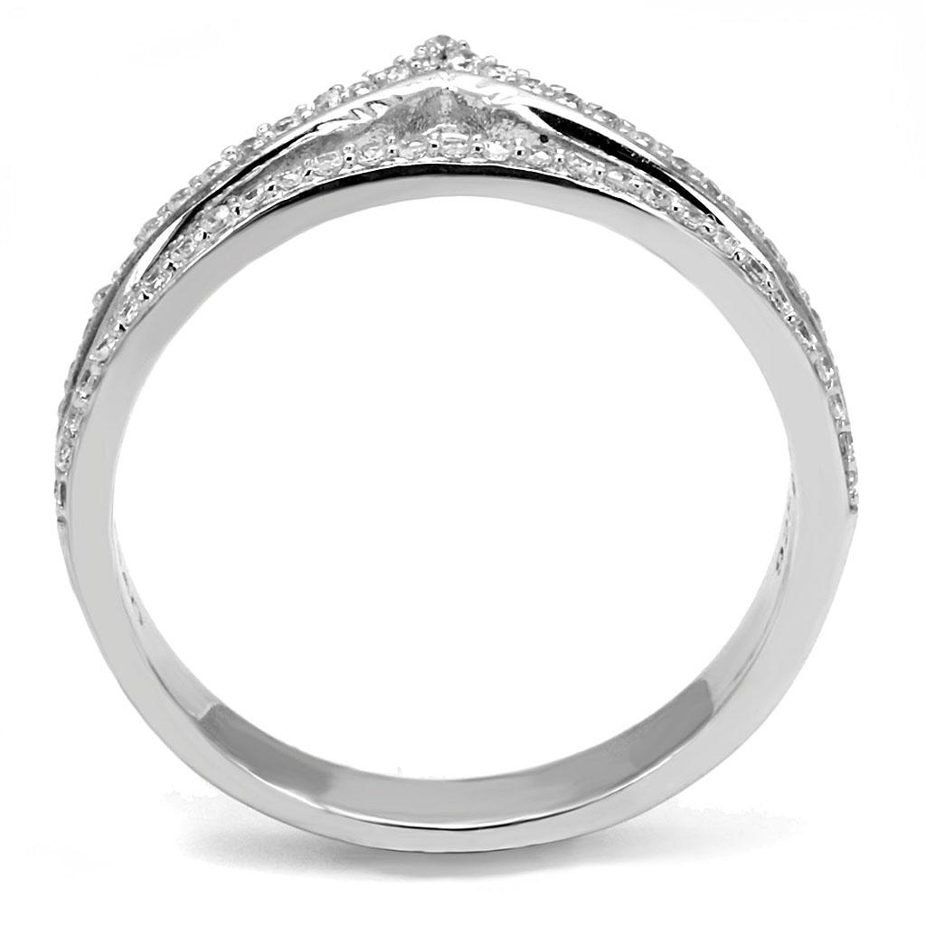TS582 - Rhodium 925 Sterling Silver Ring with AAA Grade CZ in Clear