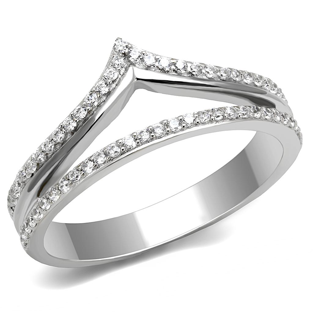 TS582 - Rhodium 925 Sterling Silver Ring with AAA Grade CZ in Clear