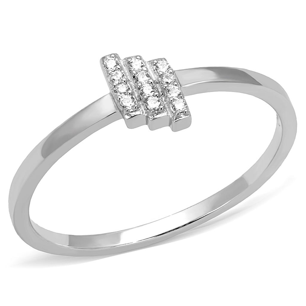 TS584 - Rhodium 925 Sterling Silver Ring with AAA Grade CZ in Clear