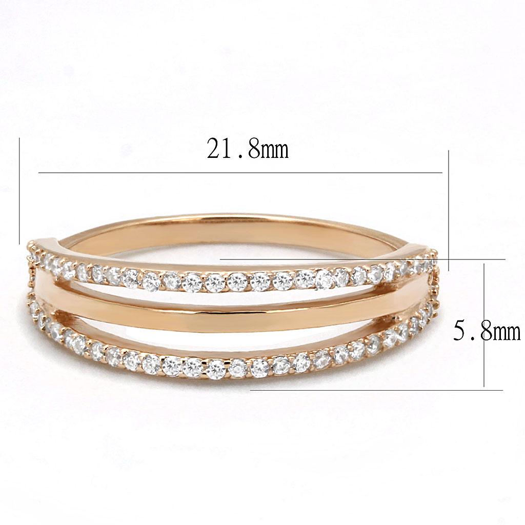 TS587 - Rose Gold 925 Sterling Silver Ring with AAA Grade CZ in Clear