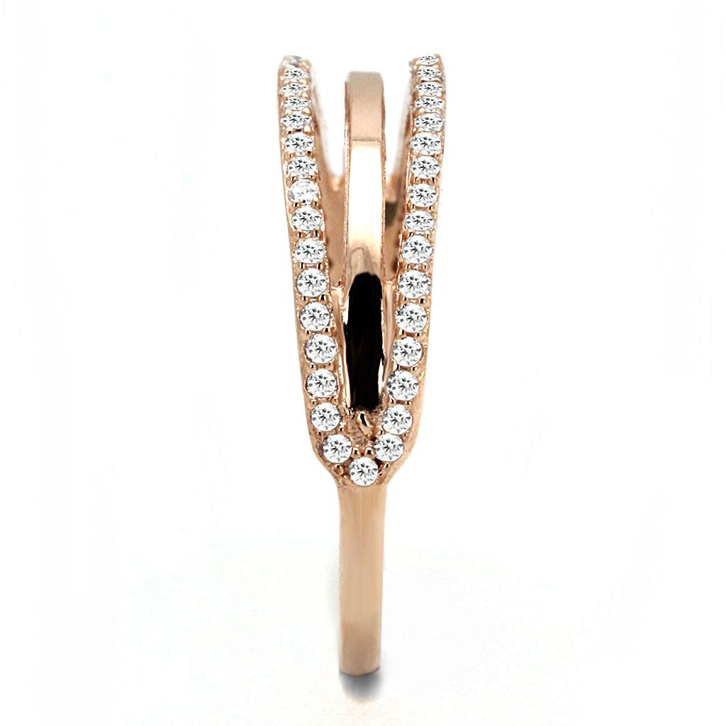 TS587 - Rose Gold 925 Sterling Silver Ring with AAA Grade CZ in Clear