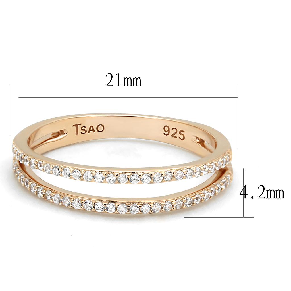 TS588 - Rose Gold 925 Sterling Silver Ring with AAA Grade CZ in Clear