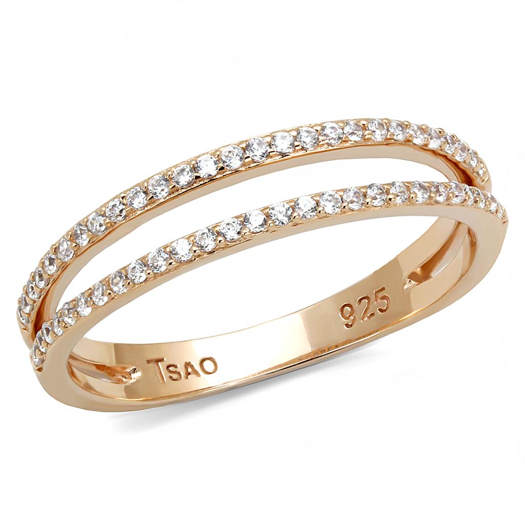 TS588 - Rose Gold 925 Sterling Silver Ring with AAA Grade CZ in Clear