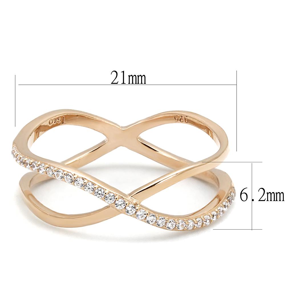 TS589 - Rose Gold 925 Sterling Silver Ring with AAA Grade CZ in Clear