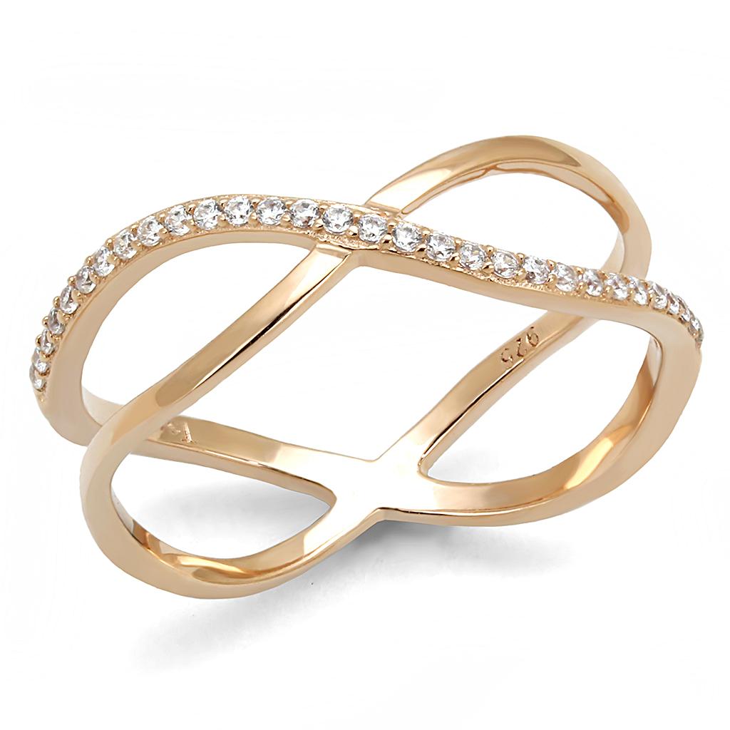 TS589 - Rose Gold 925 Sterling Silver Ring with AAA Grade CZ in Clear