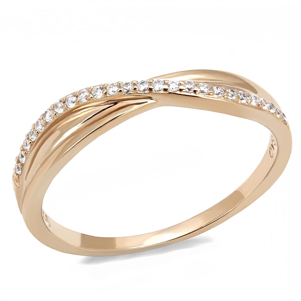 TS591 - Rose Gold 925 Sterling Silver Ring with AAA Grade CZ in Clear