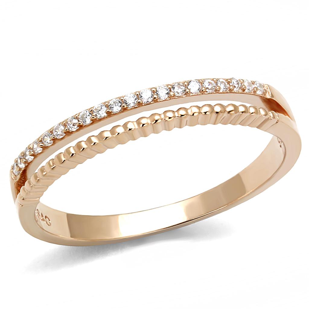 TS592 - Rose Gold 925 Sterling Silver Ring with AAA Grade CZ in Clear