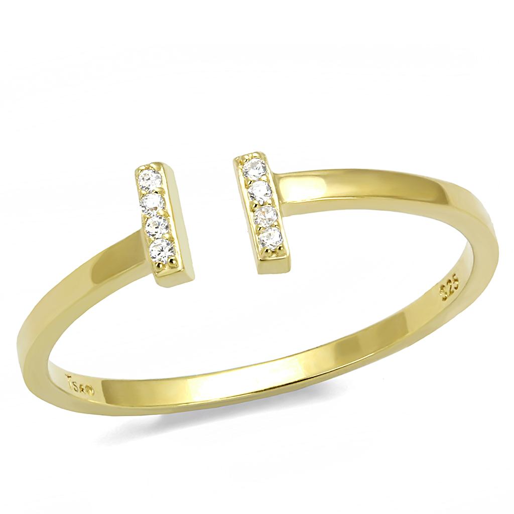 TS595 - Gold 925 Sterling Silver Ring with AAA Grade CZ in Clear