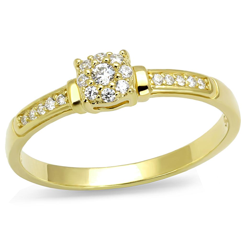 TS597 - Gold 925 Sterling Silver Ring with AAA Grade CZ in Clear