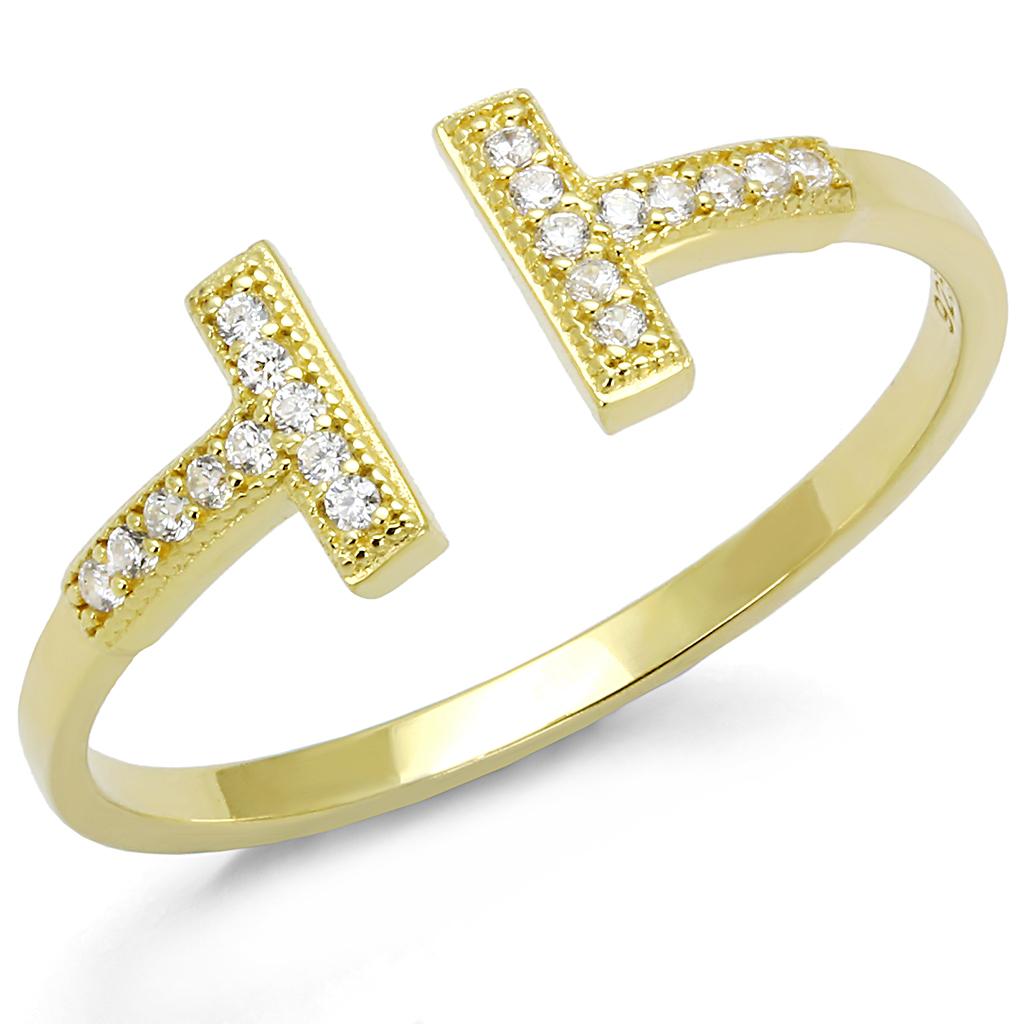 TS598 - Gold 925 Sterling Silver Ring with AAA Grade CZ in Clear