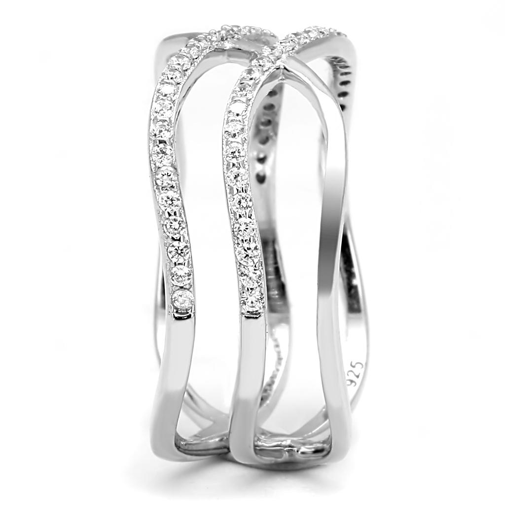 TS602 - Rhodium 925 Sterling Silver Ring with AAA Grade CZ in Clear