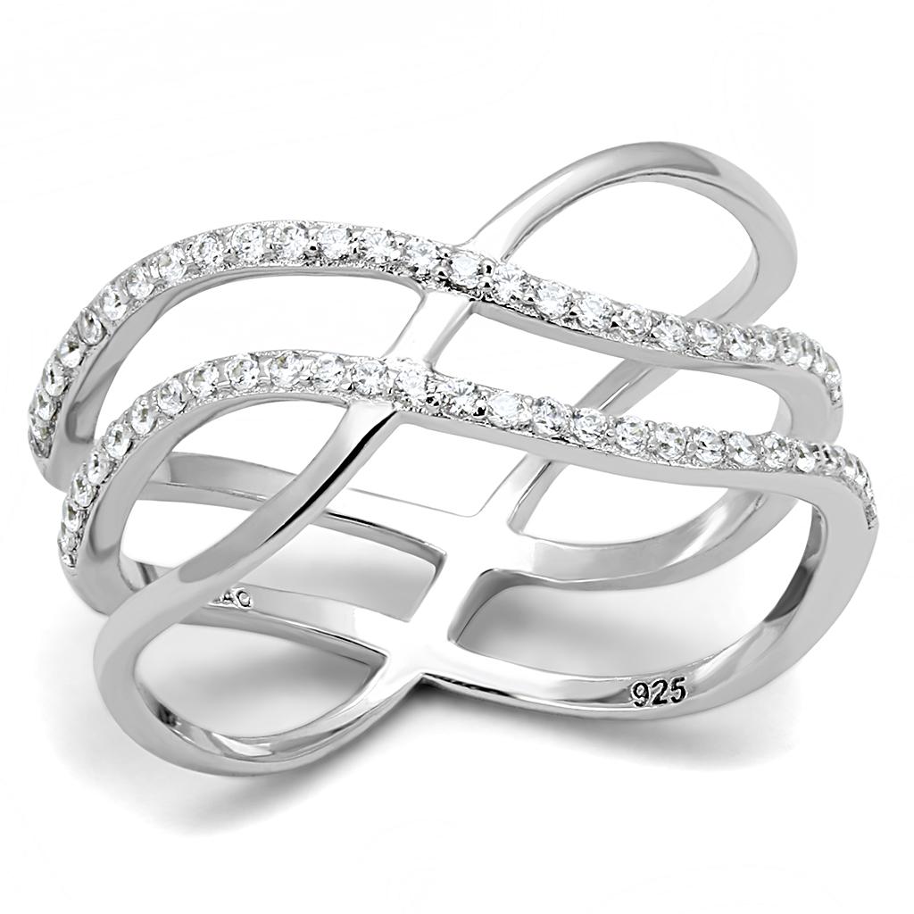 TS602 - Rhodium 925 Sterling Silver Ring with AAA Grade CZ in Clear