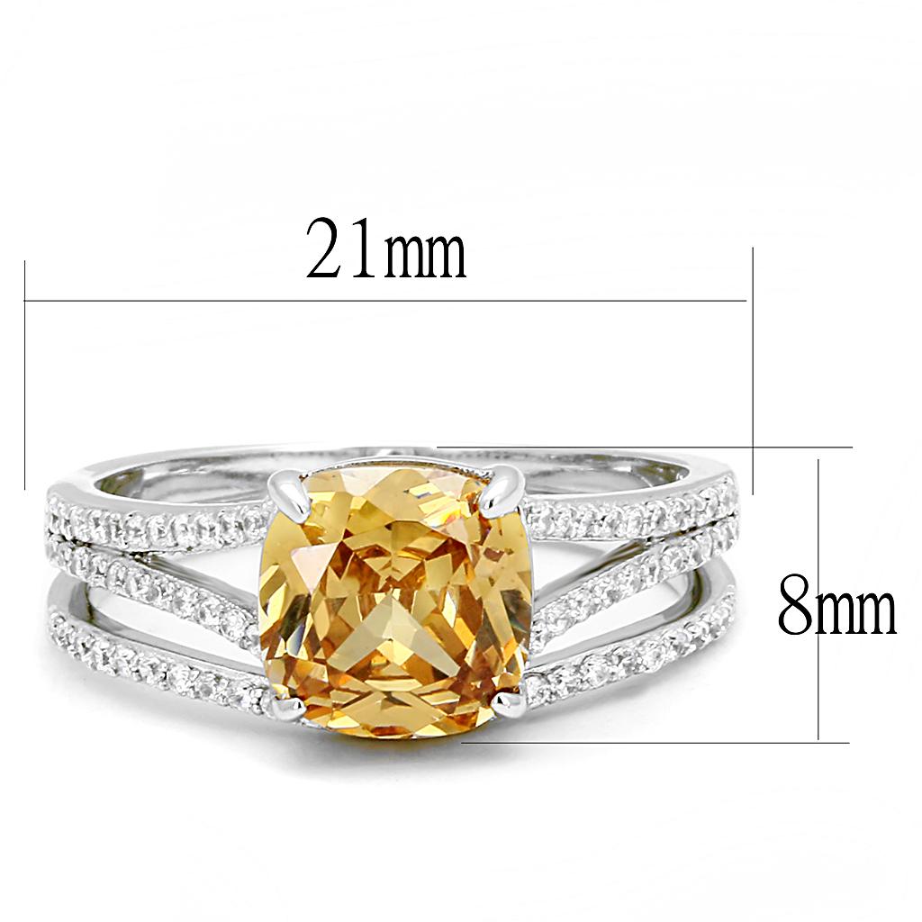 TS604 - Rhodium 925 Sterling Silver Ring with AAA Grade CZ in Champagne