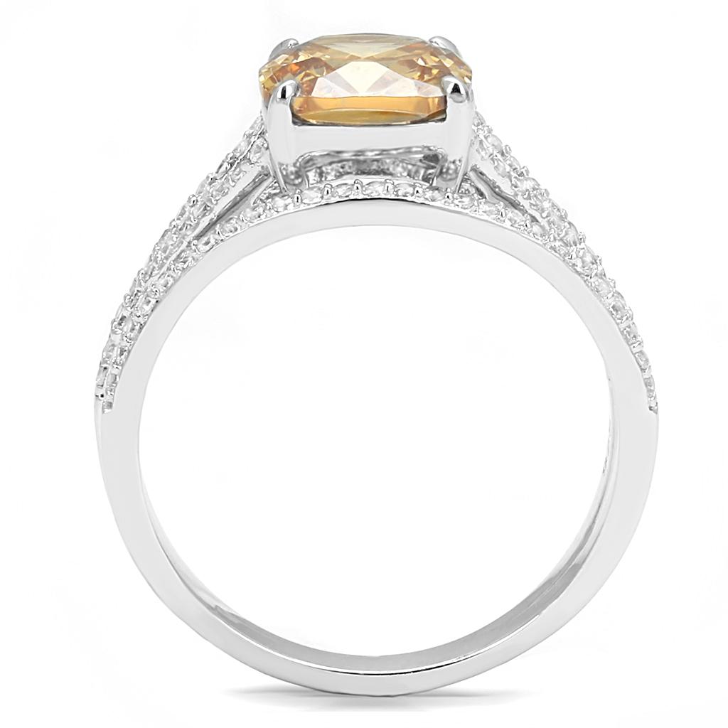 TS604 - Rhodium 925 Sterling Silver Ring with AAA Grade CZ in Champagne