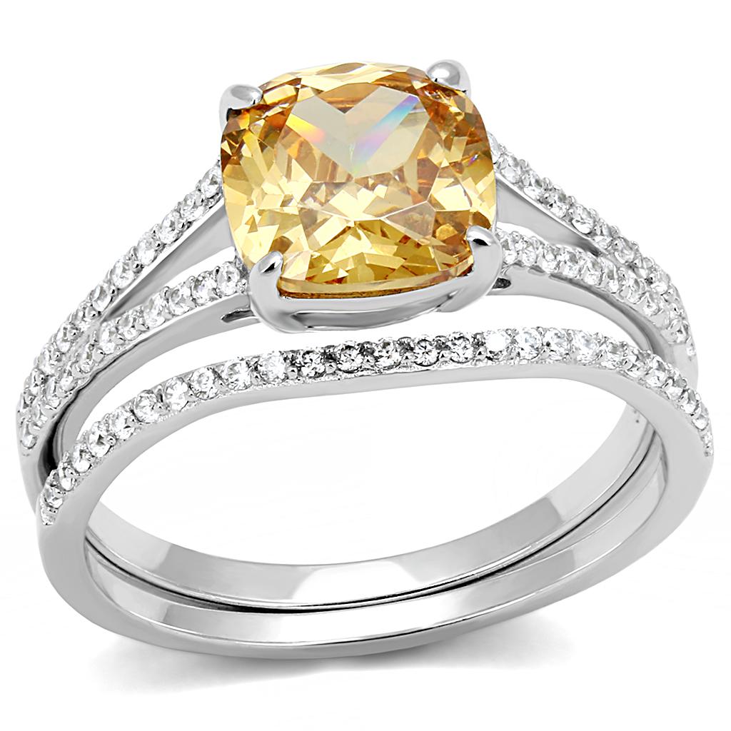 TS604 - Rhodium 925 Sterling Silver Ring with AAA Grade CZ in Champagne