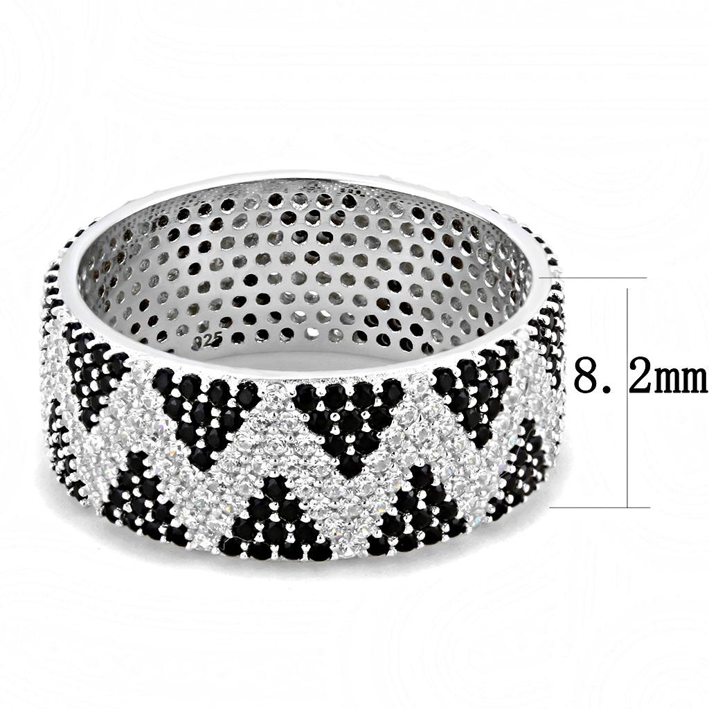 TS613 - Rhodium 925 Sterling Silver Ring with AAA Grade CZ in Jet