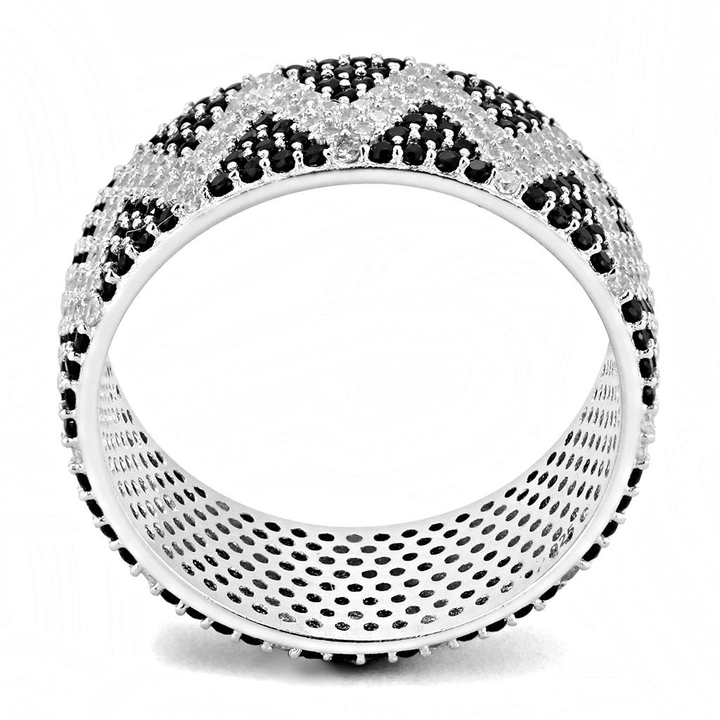 TS613 - Rhodium 925 Sterling Silver Ring with AAA Grade CZ in Jet