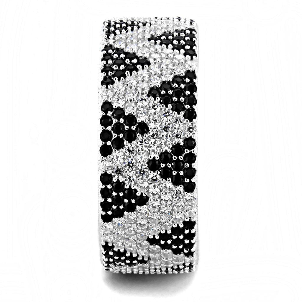 TS613 - Rhodium 925 Sterling Silver Ring with AAA Grade CZ in Jet