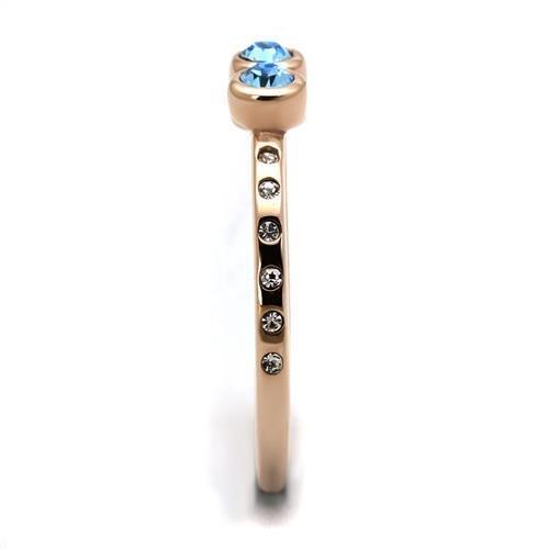TK2807 - IP Rose Gold(Ion Plating) Stainless Steel Ring with Top Grade Crystal in Sea Blue