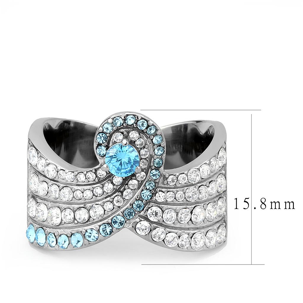 TK3572 - No Plating Stainless Steel Ring with AAA Grade CZ in Sea Blue