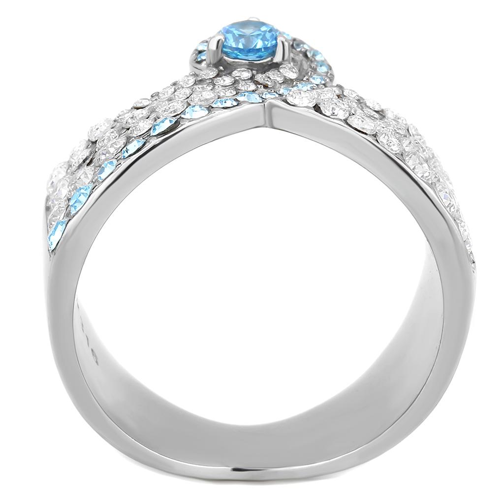 TK3572 - No Plating Stainless Steel Ring with AAA Grade CZ in Sea Blue