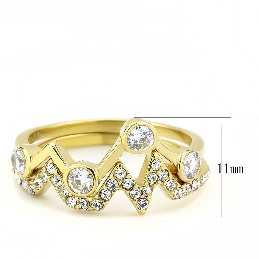 TK3596 - IP Gold(Ion Plating) Stainless Steel Ring with AAA Grade CZ in Clear