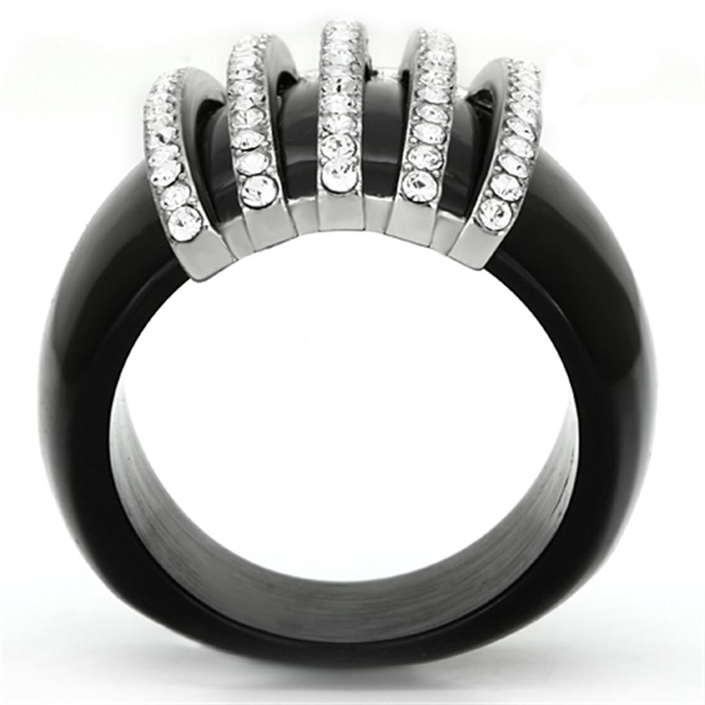 VL099 - High polished (no plating) Stainless Steel Ring with Top Grade Crystal in Clear