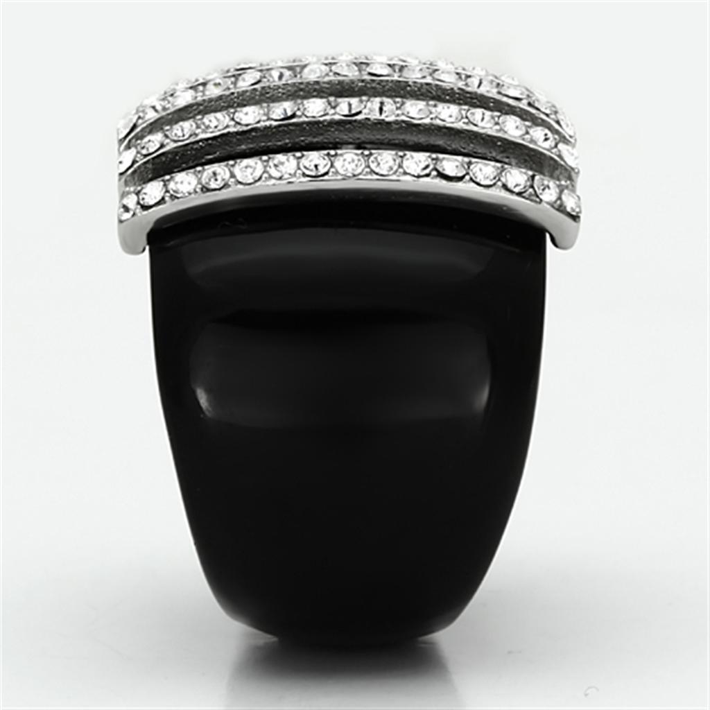 VL099 - High polished (no plating) Stainless Steel Ring with Top Grade Crystal in Clear