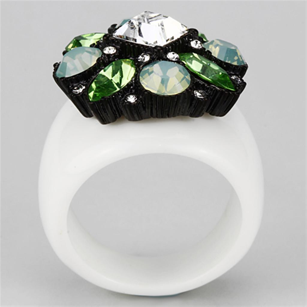 VL105 - IP Black(Ion Plating) Brass Ring with Top Grade Crystal in Clear