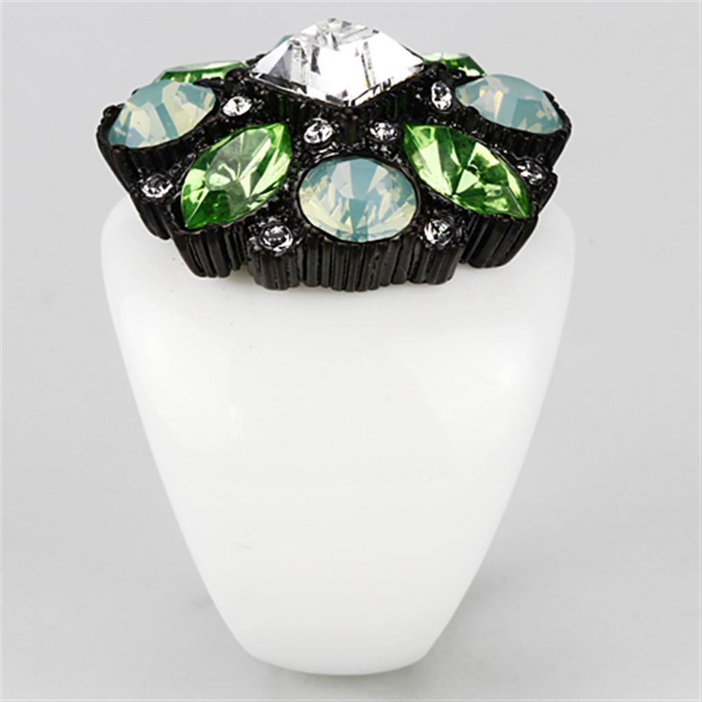VL105 - IP Black(Ion Plating) Brass Ring with Top Grade Crystal in Clear