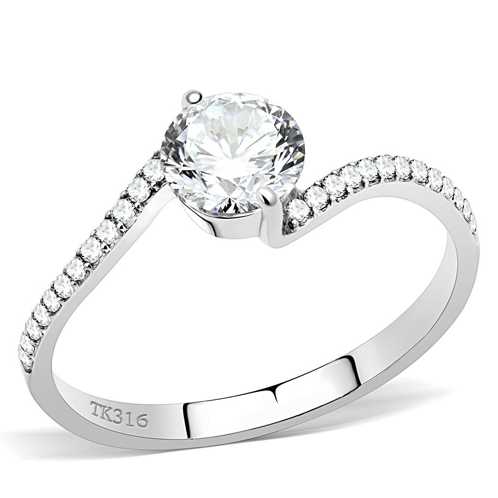 DA006 - High polished (no plating) Stainless Steel Ring with AAA Grade CZ in Clear