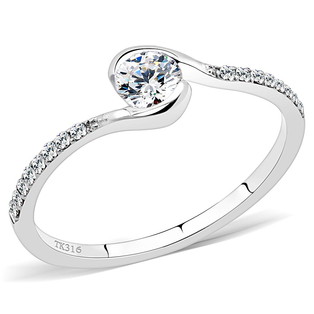 DA007 - High polished (no plating) Stainless Steel Ring with AAA Grade CZ in Clear