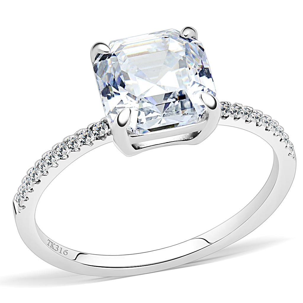 DA008 - High polished (no plating) Stainless Steel Ring with Cubic in Clear