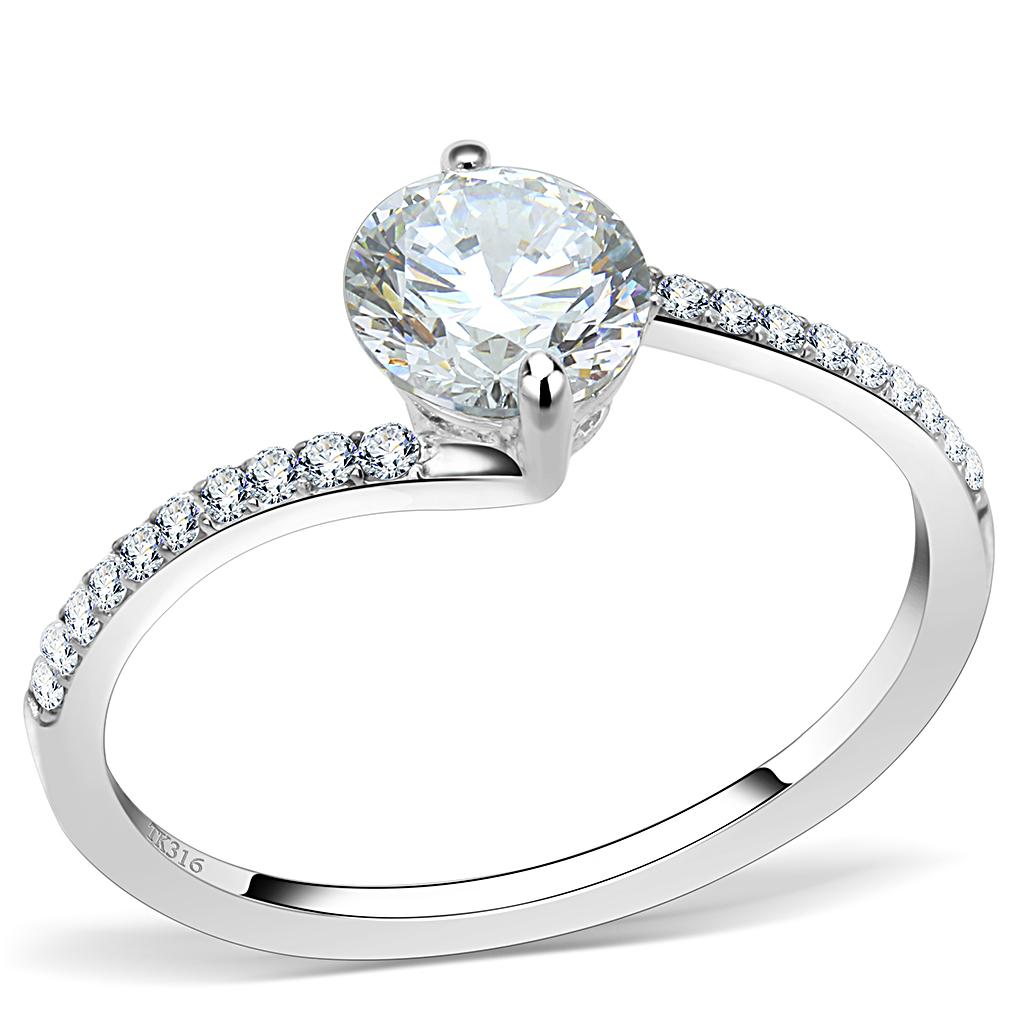 DA013 - High polished (no plating) Stainless Steel Ring with AAA Grade CZ in Clear