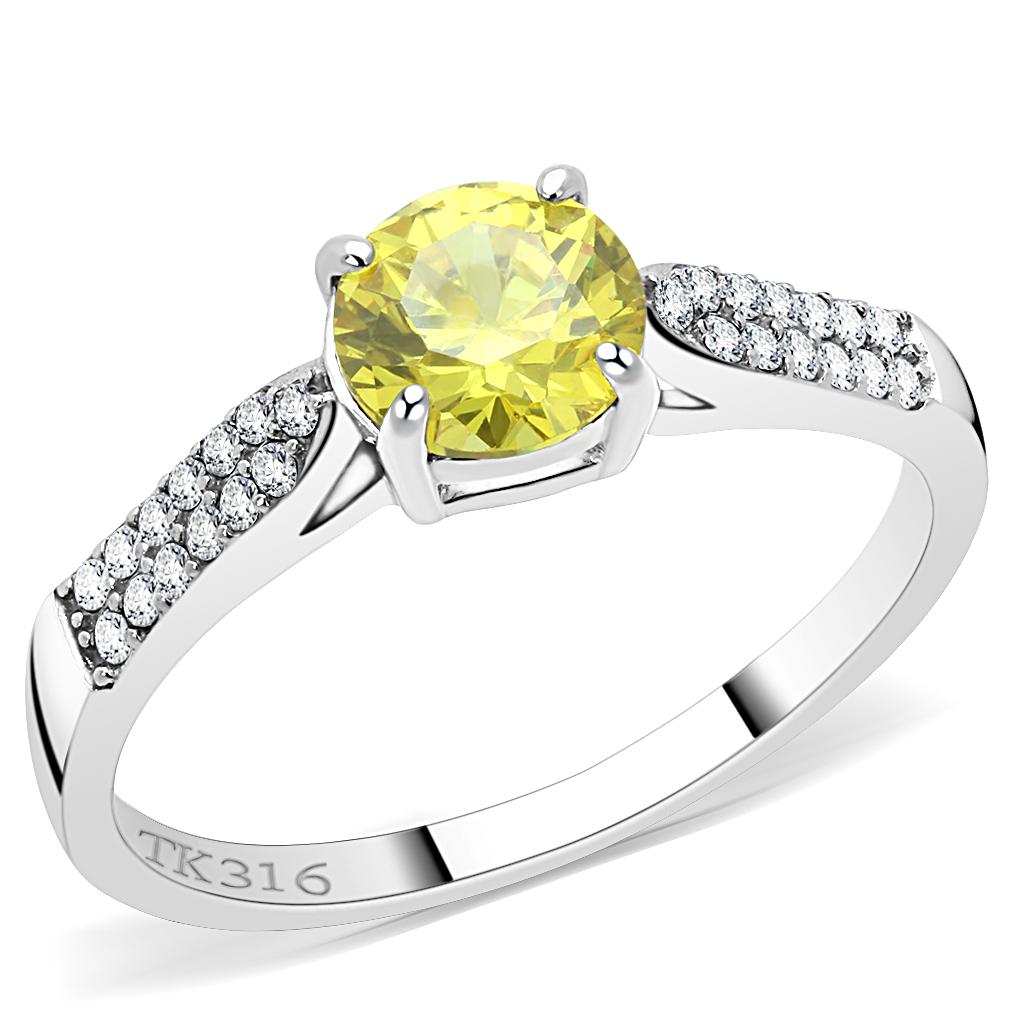 DA021 - High polished (no plating) Stainless Steel Ring with AAA Grade CZ in Topaz