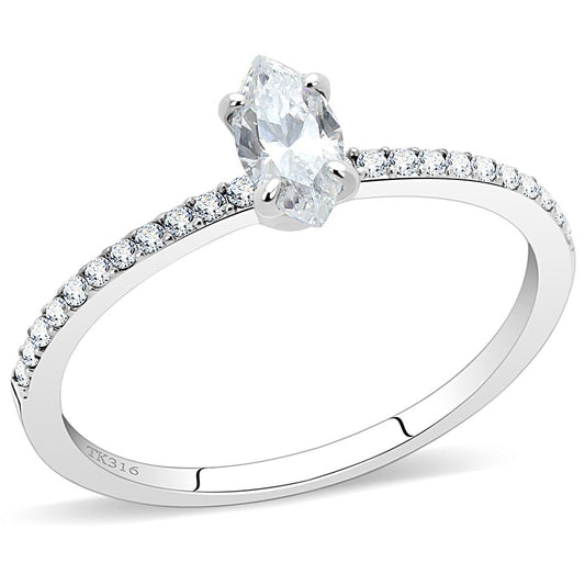 DA031 - High polished (no plating) Stainless Steel Ring with Cubic in Clear